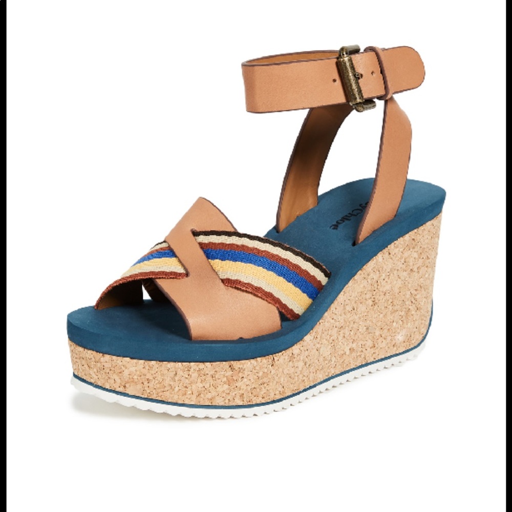 See By Chloe striped crisscross wedge sandal - 36